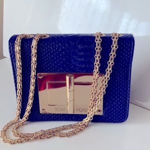 Tom ford crossbody hand bag blue and gold
